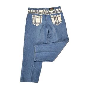 Vintage Wide Leg Jeans Mens 38x29 Plaid Patchwork Pockets Lumberjack A-List USA